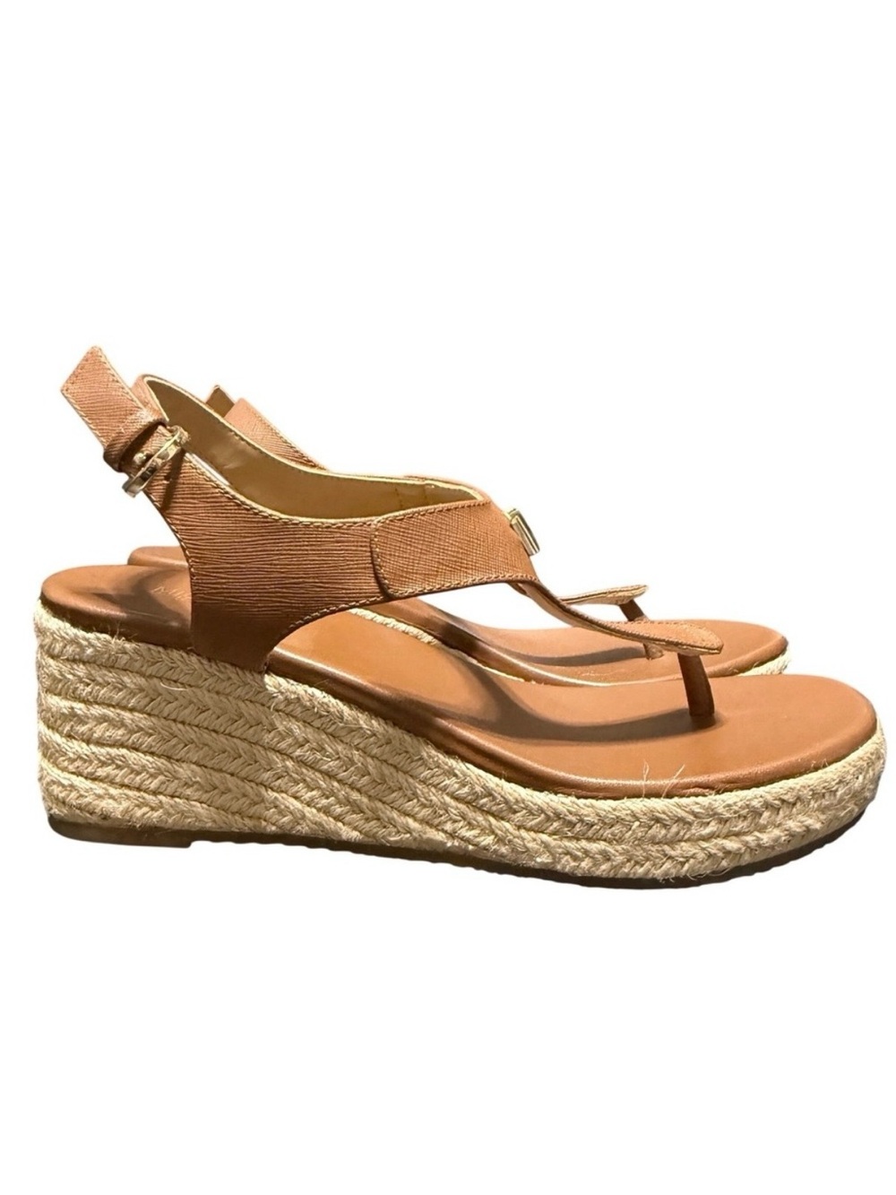 Michael Michael Kors Thong Wedge Espadrille Sandals MK‎ Logo Brown Espadrilles 7